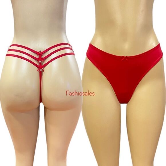 Victorias Secret Dream Angels Sexy Strappy soft Satin Thong V String Panty Red - Picture 5 of 7